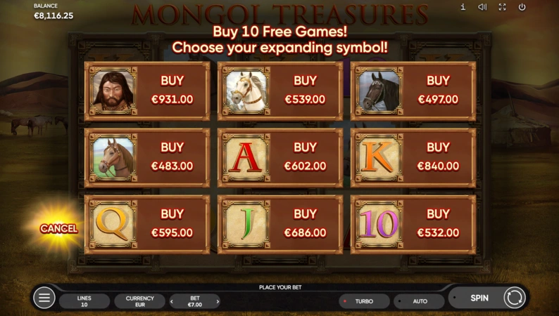 Mongol Treasures Slot Покупка функции